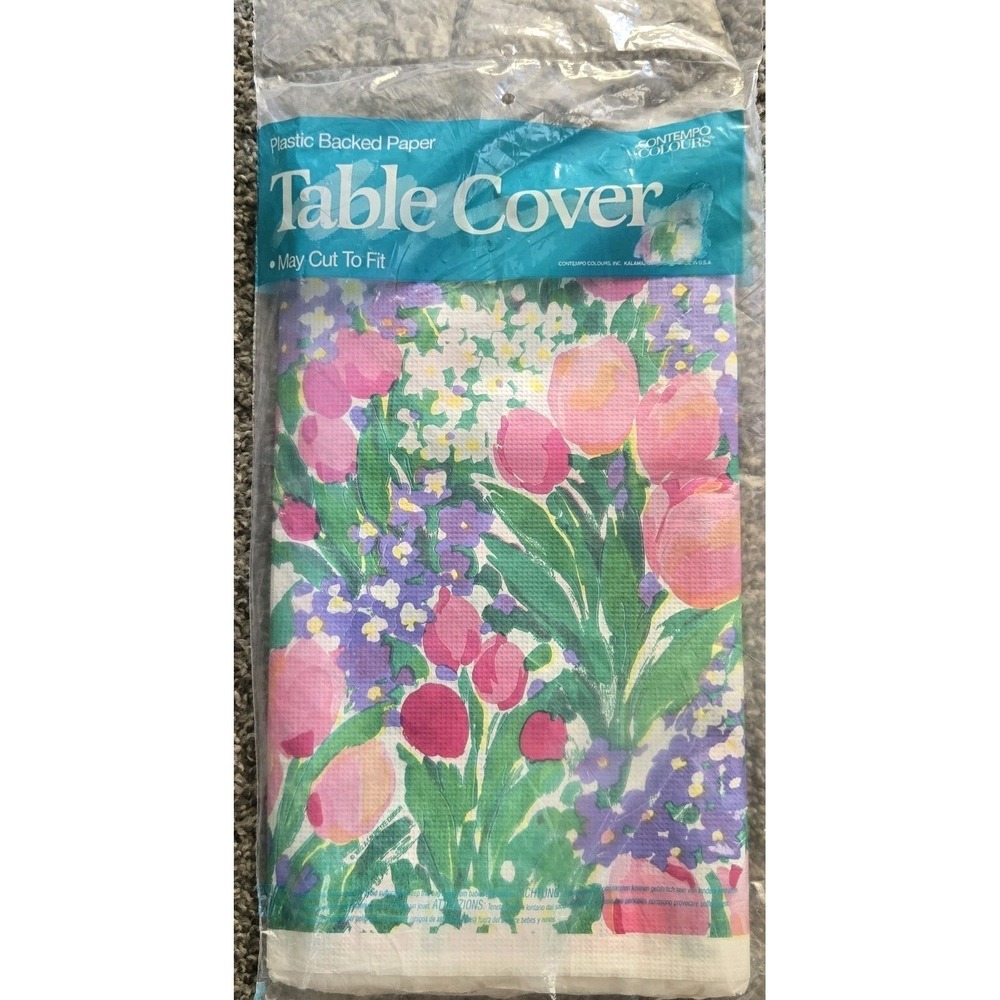 NEW VTG CONTEMPO Table Cover COTTAGECORE Floral RETRO‎ 54"x104" Plastic Backed